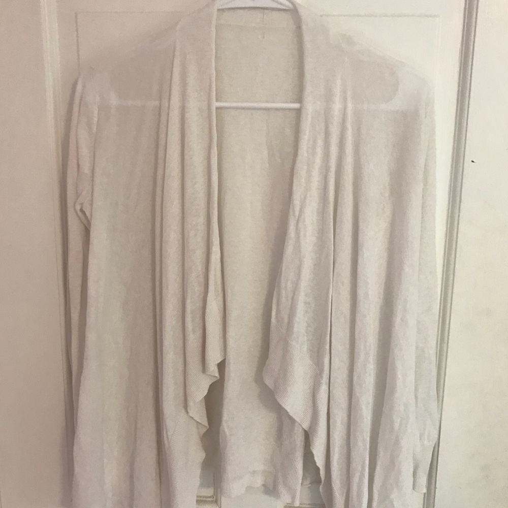 Classic Flowy White Cardigan Sheer Sweater SzSmall